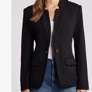Single-Button Black Notchless Blazer